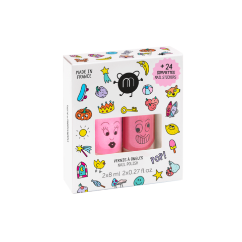 Nailmatic KIDS Nail Polish & Stickers Set POP Nagų lakų ir lipdukų rinkinys vaikams, 1vnt